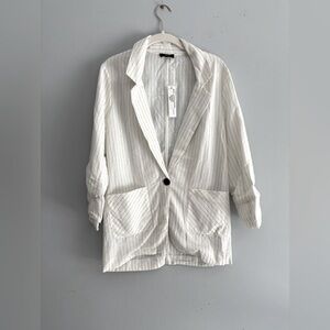 Anthropologie Drew White Narrow Stripe Linen Blend One-Button Blazer XS NWT